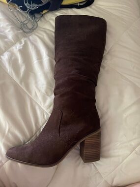 T.J.Maxx Dark Brown Suede Knee-High Block Heel Boots
